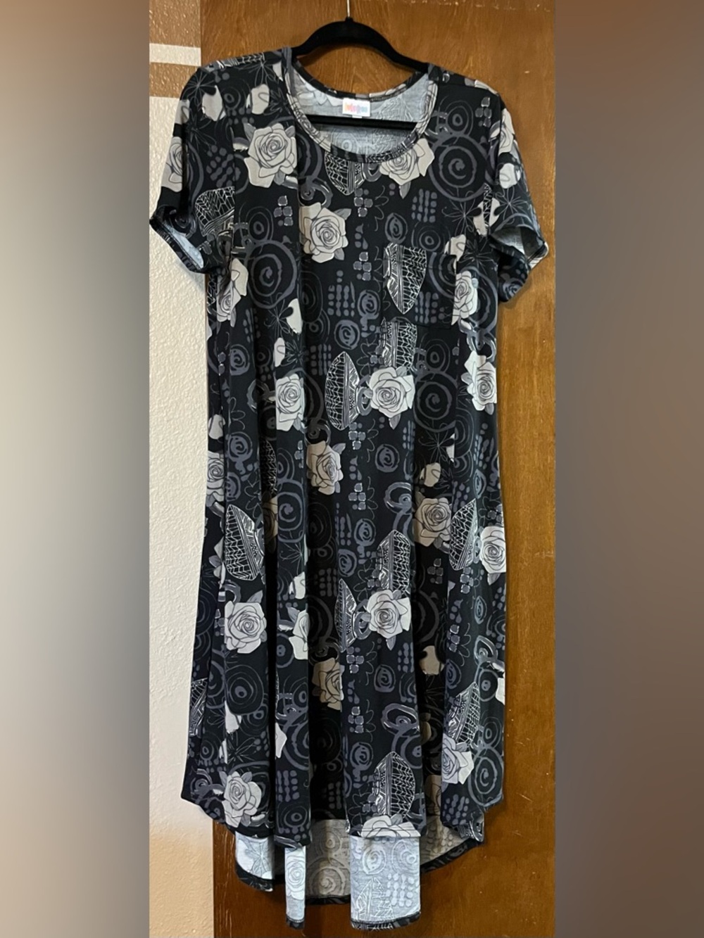 LuLaRoe Carly Black and Gray Floral A-Line Dress